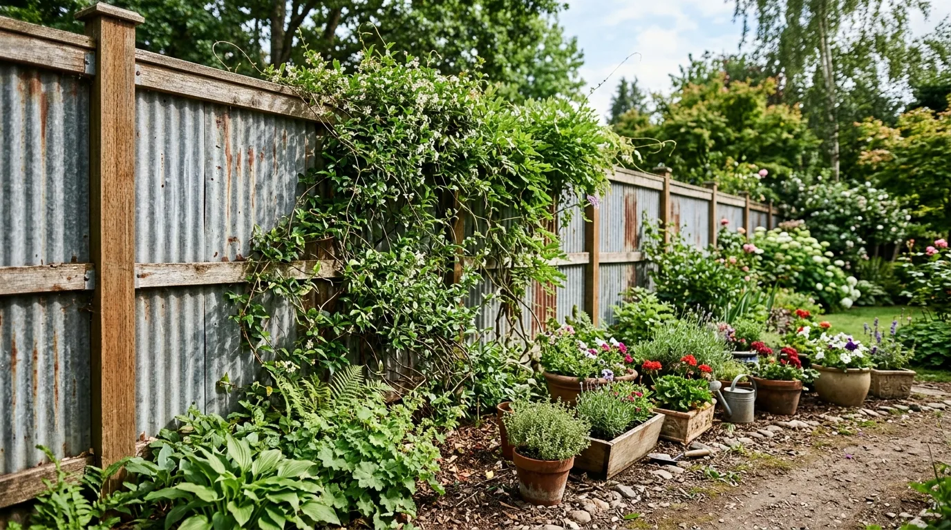 Corrugated Fence With Climbing Vines